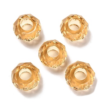 Transparent Resin European Beads, Large Hole Beads, Faceted, Rondelle, Gold, 13.5x8mm, Hole: 5.5mm