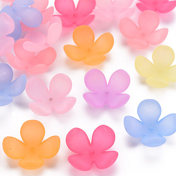 Frosted Acrylic Bead Caps, 4-Petal, Flower, Mixed Color, 27x27x11mm, Hole: 1.8mm, about 276pcs/500g