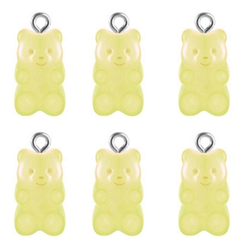 Transparent Resin Pendants, with Metal Findings, Bear, Platinum, Champagne Yellow, 20x10mm, Hole: 2mm