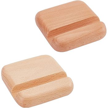 Beech Wood Mobile Phone Holders, Square, BurlyWood, 7.9x7.9x1.9cm, Inner Diameter: 7.9x1.15x1cm