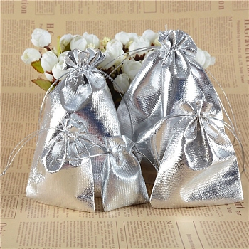 Rectangle Cloth Jewelry Storage Bags, Drawstring Pouches Packaging Bags, Silver, 18x13cm