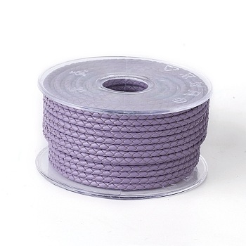 Braided Cowhide Cord, Leather Jewelry Cord, Jewelry DIY Making Material, Lilac, 3mm, about 5.46 yards(5m)/roll