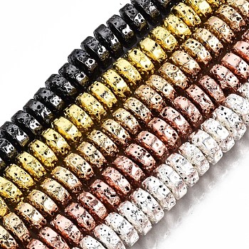 Electroplated Natural Lava Rock Beads Strands, Heishi Beads, Flat Round/Disc, Bumpy, Mixed Color, 8x4mm, Hole: 1.2mm, about 105pcs/strand, 15.75 inch(40cm)