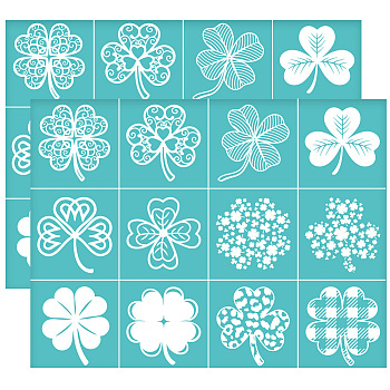 Self-Adhesive Silk Screen Printing Stencil, for Painting on Wood, DIY Decoration T-Shirt Fabric, Turquoise, Clover, 280x220mm