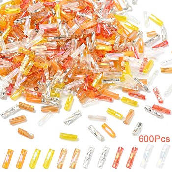 600Pcs 6 Styles Transparent Glass Twist Bugle Beads, Round Hole, Mixed Color, 6x2mm, Hole: 0.8mm, 100pcs/style