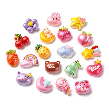 Opaque Cartoon Resin Decoden Cabochons, Mixed Color, Mixed Shapes, 16~23x15~21x7~9.5mm