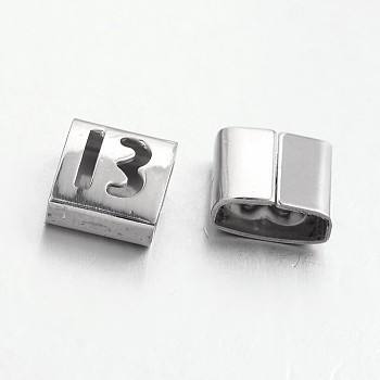 Tarnish Resistant Letter Style 201 Stainless Steel Square Slide Charms, Letter.B, 9x8x4mm, Hole: 8x3mm