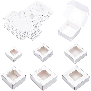 BENECREAT 24Pcs 6 Styles Paper with PVC Candy Boxes, with Square Window, for Bakery Box, Baby Shower Gift Box, Square with Marble Pattern, White, 4pcs/style
