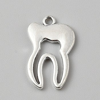 Alloy Pendants, Tooth Shape Charms, Platinum, 24x15x2mm, Hole: 1.9mm