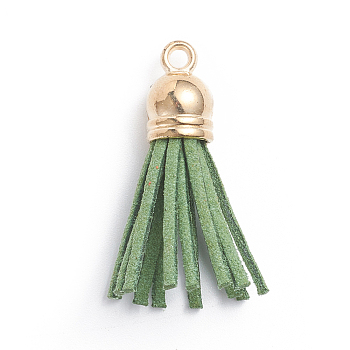 Faux Suede Cord Tassels Pendant Decorations, with Golden Plated Plastic Cord Ends, Olive Drab, 35~36x10mm, Hole: 2mm