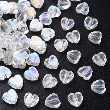 Transparent Acrylic Beads, AB Color Plated, Heart, Clear AB, 7.5x8x3mm, Hole: 1.8mm, about 3620pcs/500g