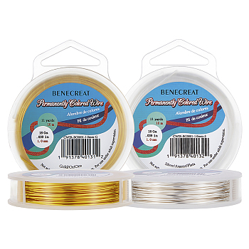 Round Copper Wire for Jewelry Making,Silver & Gold,Mixed Color,18 Gauge,1mm,1roll/color,2 rolls/set