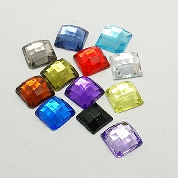 Imitation Taiwan Acrylic Rhinestone Cabochons, Flat Back & Faceted, Square, Mixed Color, 8x8x3mm, about 2000pcs/bag