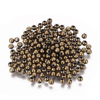 Brass Spacer Beads, Seamless, Round, Antique Bronze, 3mm, Hole: 1~1.2mm, about 460pcs/20g