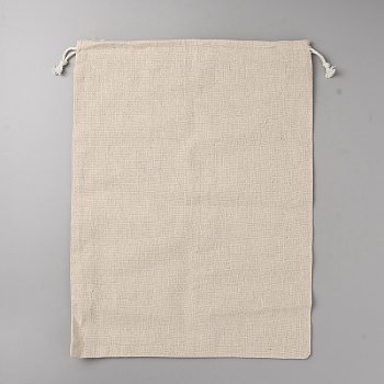 Linen Pouches, Drawstring Bag, Rectangle, Wheat, 38.8x29.4x0.6cm