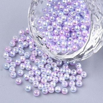 Rainbow ABS Plastic Imitation Pearl Beads, Gradient Mermaid Pearl Beads, Round, Pink, 9.5~10x9mm, Hole: 1.6mm, about 1000pcs/500g