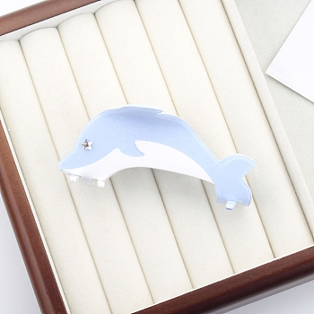 Cute Dolphin Cellulose Acetate Claw Hair Clips, for Women Girl Thick Hair, Cornflower Blue, 42x90x40mm