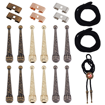 DIY Bolo Tie Making Kits, including Tibetan Style Iron Bolo Tie Slides Clasps, Alloy Cord End and Nylon Cords, Mixed Color, 52x11mm, Inner Diameter: 5mm