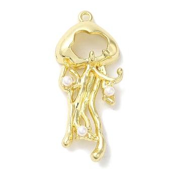 Rack Plating Alloy Pendants, with ABS Imitation Pearl, Cadmium Free & Nickel Free & Lead Free, Jellyfish Charms, Golden, 37x16x6mm, Hole: 1.5mm