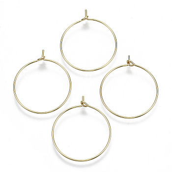 Brass Wine Glass Charms Rings, Hoop Earring Findings, DIY Material for Basketball Wives Hoop Earrings, Nickel Free, Real 18K Gold Plated, 29x25x0.7mm, 21 Gauge