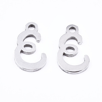 201 Stainless Steel Charms, Laser Cut, Alphabet, Stainless Steel Color, Letter.E, 12x7x1mm, Hole: 1.4mm