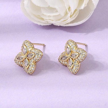 Brass Micro Pave Cubic Zirconia Stud Earrings(KK-CBA8324-25G-02)-1