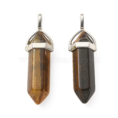 2Pcs Natural Tiger Eye Double Terminated Pointed Pendants(G-YW0002-05A)-2