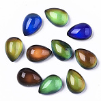 Translucent Glass Cabochons, Changing Color Mood Cabochons, Teardrop, Black, 14x10x7mm(X-GLAA-T023-01A)