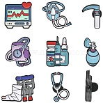 8Pcs 8 Styles Medical Theme Enamel Pins, Alloy Lapel Pin Backs for Backpack Clothes, Black, Mixed Shapes, Mixed Color, 26~36x16~33.5mm, 1pc/style(JEWB-CJ0003-62)