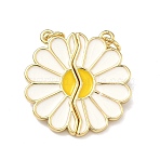 Brass Enamel Pendants, Flower Charms, Split Pendants, with Magnetic, Lead Free & Cadmium Free, Rack Plating, Long-Lasting Plated, Real 18K Gold Plated, 25x24x5mm, Jump Ring: 5x0.9mm, 3.2mm Inner Diameter(KK-A293-22G)