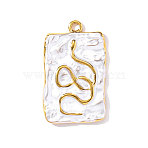 304 Stainless Steel Enamel Pendants, Rectangle with Snake Charms, Ion Plating(IP), Real 18K Gold Plated, White, 25x15mm(STAS-OY002-30G)