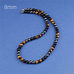 Synthetic Non-magnetic Hematite & Natural Tiger Eye & Obsidian Round Beaded Necklaces for Men, Platinum, 19.69 inch(50cm), Bead: 8mm(YX5918-2)
