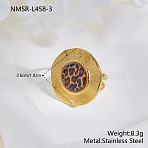 304 Stainless Steel and Resin Cuff Open Rings for Women, with Leopard Print Flat Round, Golden, US Size 4 1/4(15~20mm)(WGE8737-03)