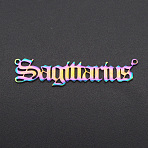 Ion Plating(IP) 201 Stainless Steel Links, Twelve Constellations, Old English, Laser Cut, Rainbow Color, Sagittarius, 9x43x1mm, Hole: 1.2mm(STAS-R111-JA439-9)
