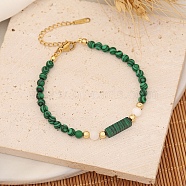 Natural Malachite Rectangle Beaded Bracelet for Woman, 7-1/8 inch(18cm)(PW-WG21593-01)