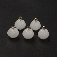 Glass Charms, Imitation Jade, with Light Gold Plated Brass Loop, Bud, White, 15x12x12mm, Hole: 2mm(X-GLAA-Q092-05)