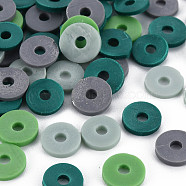 4 Colors Handmade Polymer Clay Beads, Heishi Beads, Disc/Flat Round, Dark Sea Green & Aqua & Gray & Teal, 8x0.5~1.5mm, Hole: 2mm, about 11500pcs/1000g(CLAY-N011-032-11)