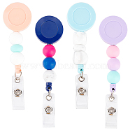 4Pcs 4 Style Plastic Badge Reels, Retractable Badge Holder, with Iron Alligator Clip & Silicone Beads, Platinum, Flat Round, Mixed Color, 120~128mm, 1pc/style(AJEW-OC0003-34)