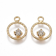 Brass Charms, Nickel Free, Real 18K Gold Plated, with Cubic Zirconia, Ring, Clear, 13x10x3mm, Hole: 1.8mm(KK-T038-351A)