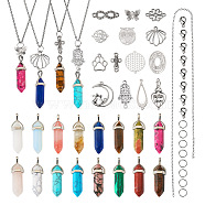 PANDAHALL DIY Natural & Synthetic Mixed Gemstone Bullet Pendant Necklace Making Kit, Including Dog Paw & Owl & Hamsa Hand & Butterfly Alloy Pendants & Brass Links Connector & Cable Chains(DIY-TA0004-91)