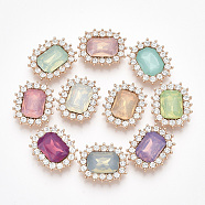 Glass Rhinestone Cabochons, with Light Gold Plated Alloy Findings, Faceted, Oval, Mixed Color, 22.5x18.5x5mm(RB-S066-07KC)
