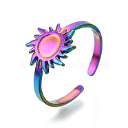 304 Stainless Steel Sun Cuff Rings, Open Rings for Women Girls, Rainbow Color, US Size 7(17.9mm)(RJEW-N038-116M)