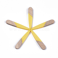 Resin & Walnut Wood Pendants, Teardrop, Yellow, 44x7.5x3mm, Hole: 1.2mm(RESI-S358-40E)