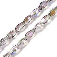 Electroplate Glass Beads Strands, Half Plated, Faceted, Oval, Thistle, 7.5x4.5mm, Hole: 0.9mm, about 60pcs/strand, 17.32''(44cm)(GLAA-Q101-03B-HP03)