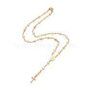 304 Stainless Steel Rosary Bead Necklaces, Oval with Virgin Mary, Cross, Golden, 17.16 inch(43.6cm)(NJEW-E133-02G)