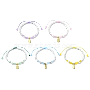 Glass Imitation Pearl Braided Bead Bracelets, with Natural & Dyed Malaysia Jade, Brass Religion Virgin Mary Adjustable Jewelry for Women, Mixed Color, Inner Diameter: 2-1/8~3 inch(5.45~7.7cm)(BJEW-JB09989)
