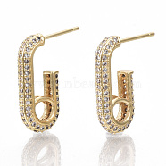 Brass Micro Pave Cubic Zirconia Earring Findings, Nickel Free, Clear, Real 18K Gold Plated, 19.5x3.5mm, Hole: 3.5mm, Pin: 0.9mm(KK-S356-062-NF)