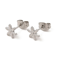 304 Stainless Steel Snowflake Stud Earrings for Women, Stainless Steel Color, 7.5x6.5mm, Pin: 0.8mm(EJEW-I281-34P)