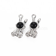 Rack Plating Alloy Charms, with Crystal Rhinestone and Resin, Cadmium Free & Nickel Free & Lead Free, Rabbit, Platinum, Black, 22x10x7.5mm, Hole: 1.8mm(PALLOY-S125-123P-02)