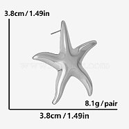 Stylish 304 Stainless Steel Starfish Stud Earrings, Silver, 38x38mm(UL8243-1)